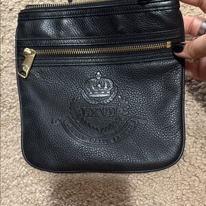 Lauren Ralph Lauren Black Pebbled Leather Belt Bag with Embossed Crest